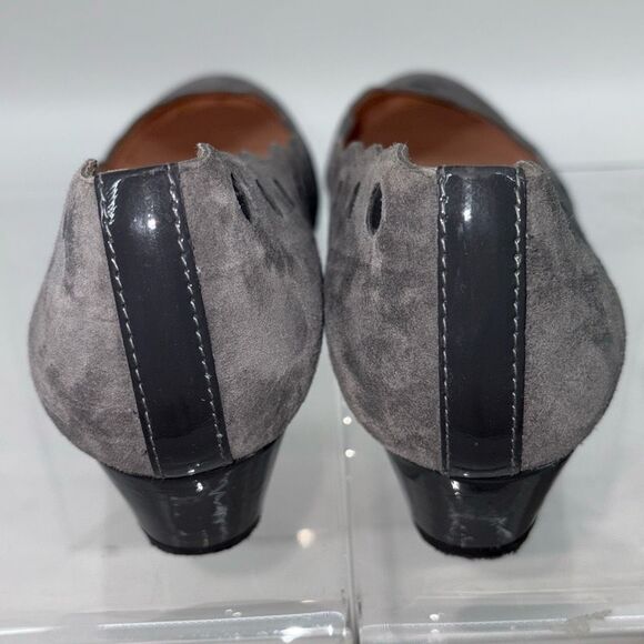 French Sole FS/NY‎ Womens Flat Wedge Shoes Scalloped Grey Suede Patent Dots size - Picture 6 of 8